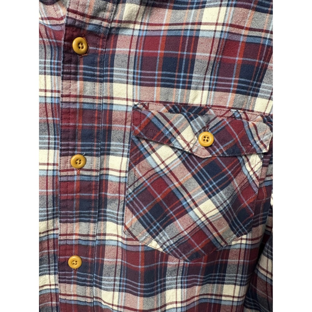 Duluth Trading Co Mens Large Red Blue Plaid Flannel Button Down Cotton Shirt L - Picture 2 of 7
